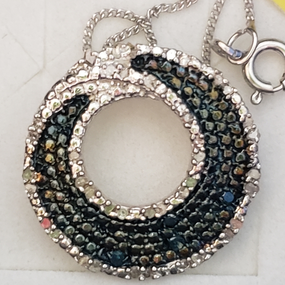 Deep Blue & White Diamond Pendant, 16 -20 inch chain; 0.24 carats NWT